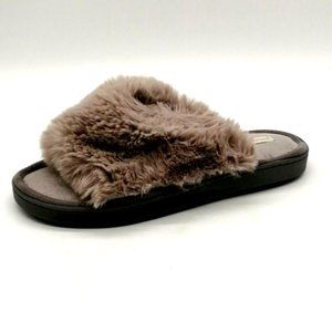 Snugleaves Womens Flat Heel Slide Slipper Cushioned Grey‎ Faux Fur Sz Med 7-8